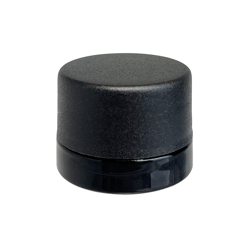 Round Black Glass Cosmetic Jar with Matte Plastic Lid, Small Cream Sample Glass Container