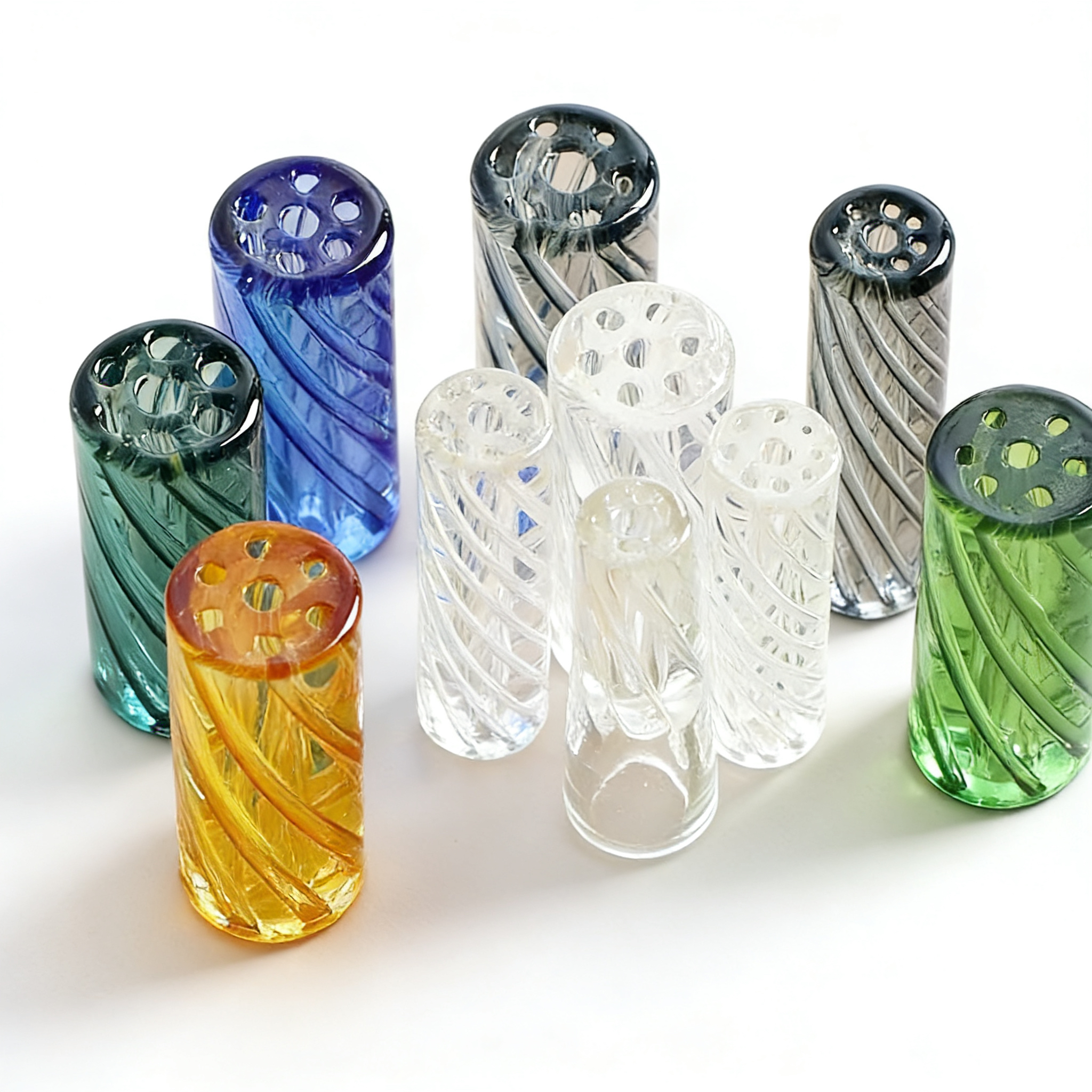 Twisted Spiral Glass Filter Tip, Multi-hole Borosilicate Glass Mouthpiece