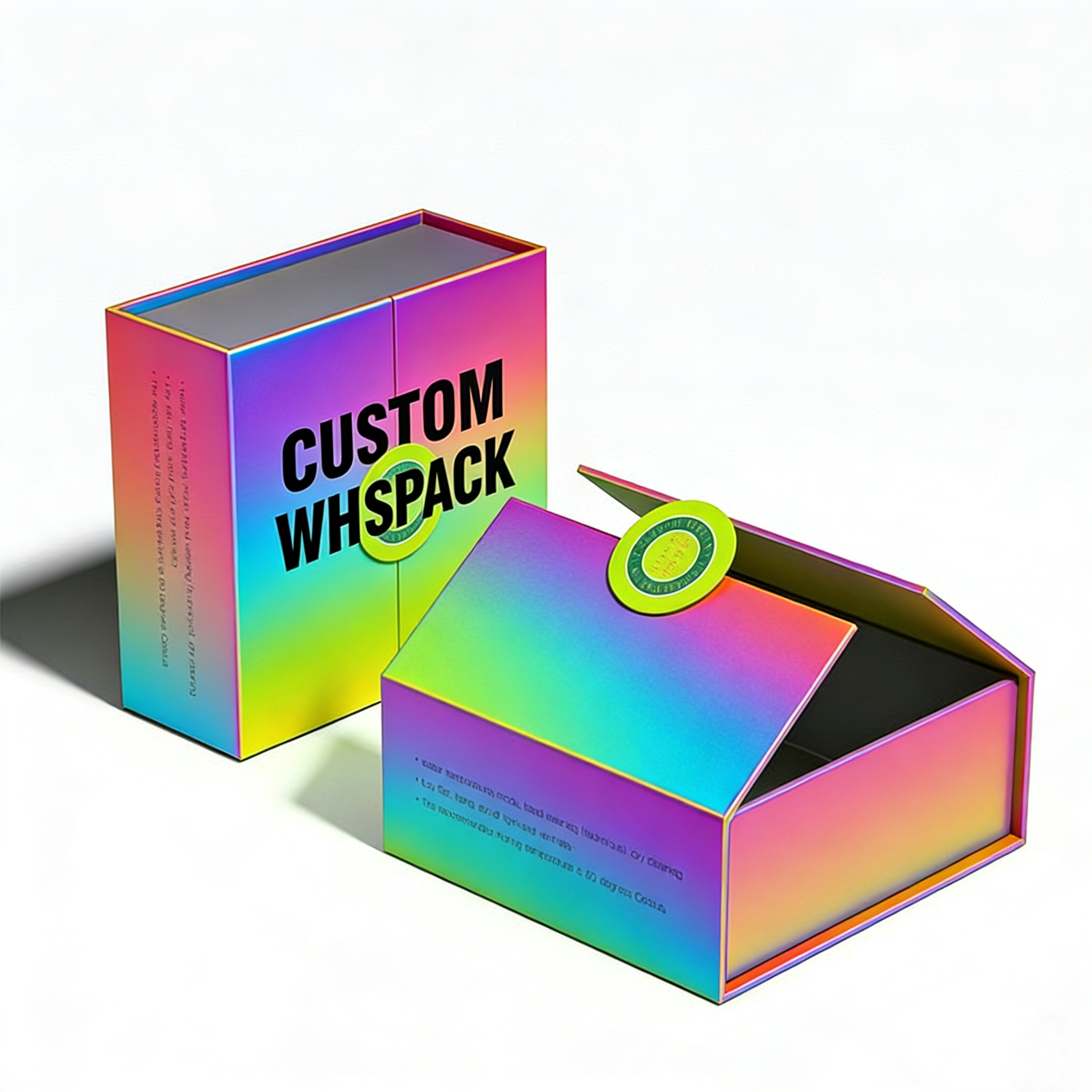 Holographic Folding Paper Box, Custom Rainbow Hologram Packaging Box with Seal Sticker