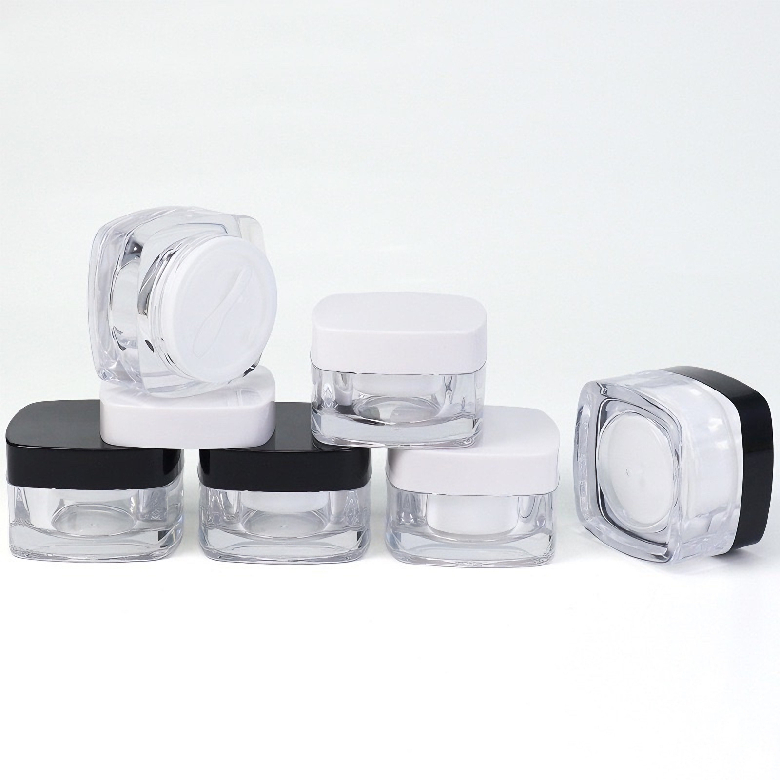 5g 10g clear glass jars with black screw caps, square and round 2 styles. - Image 4